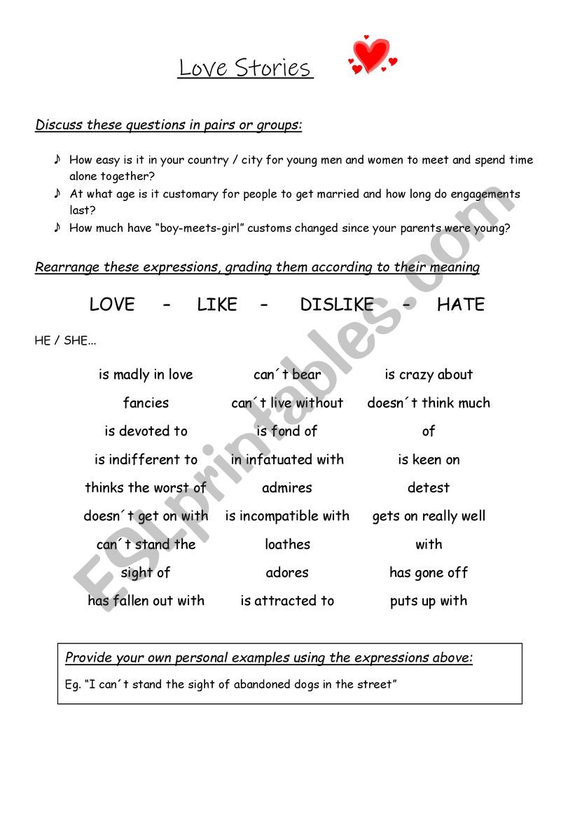 LOVE STORIES worksheet
