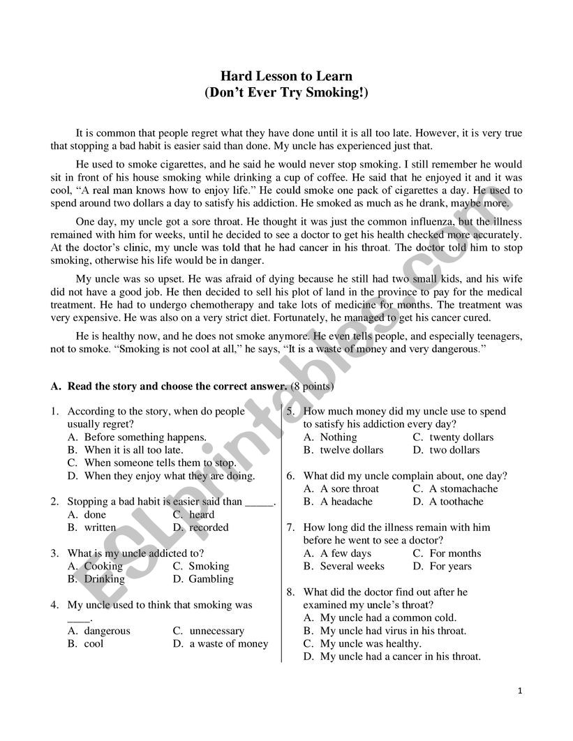 Hard Lesson to Learn (DonÃ¯Â¿Â½t Ever Try Smoking!)