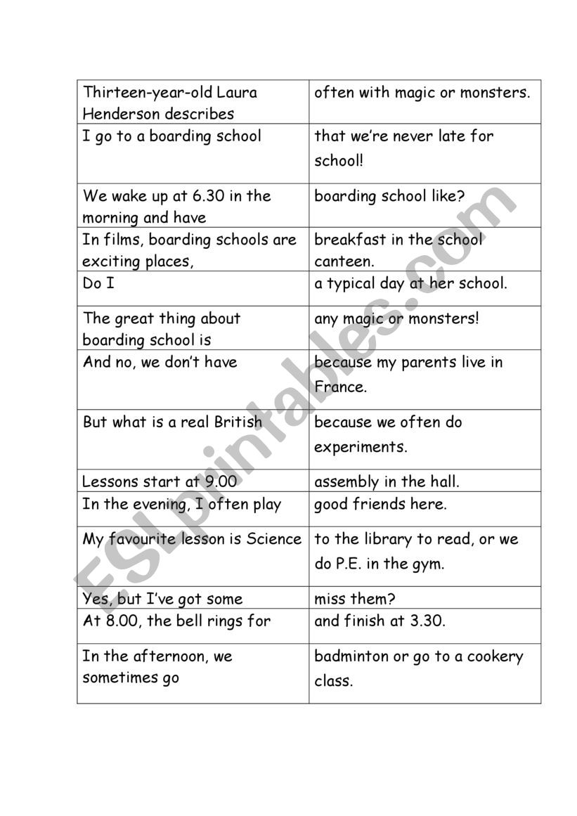 GoGetter 2 Unit 1 Reading Match the halves of the sentences