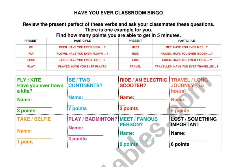 Have you ever classroom quiz worksheet