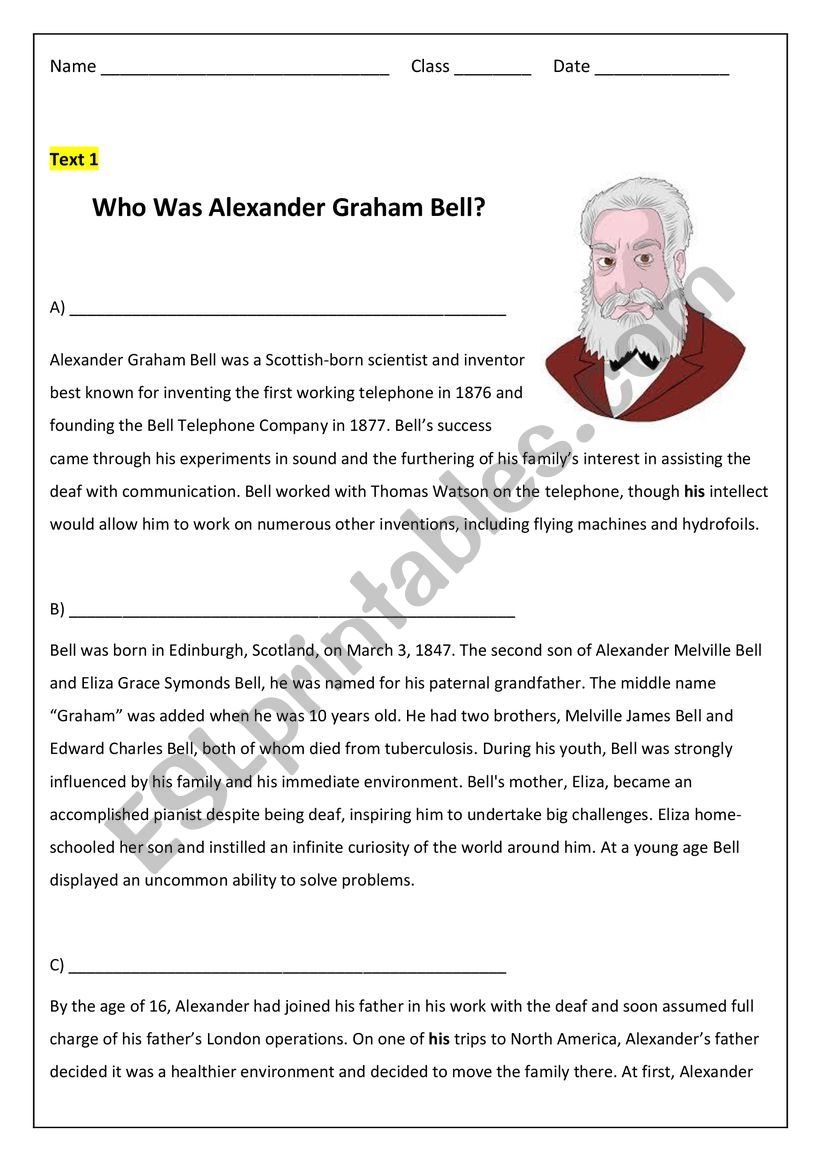 Alexander Graham Bell Reading Comprehension 