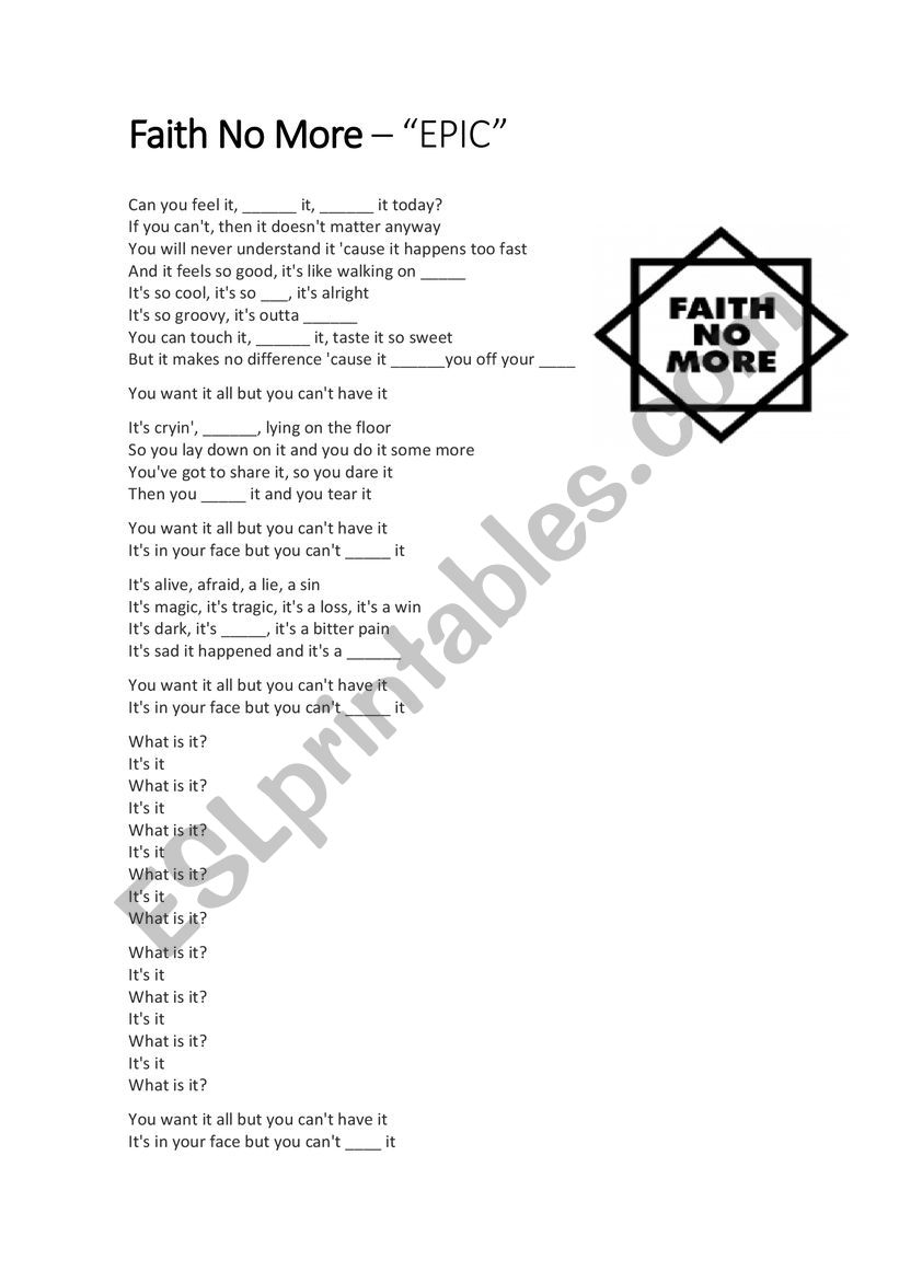 faith no more - epic worksheet