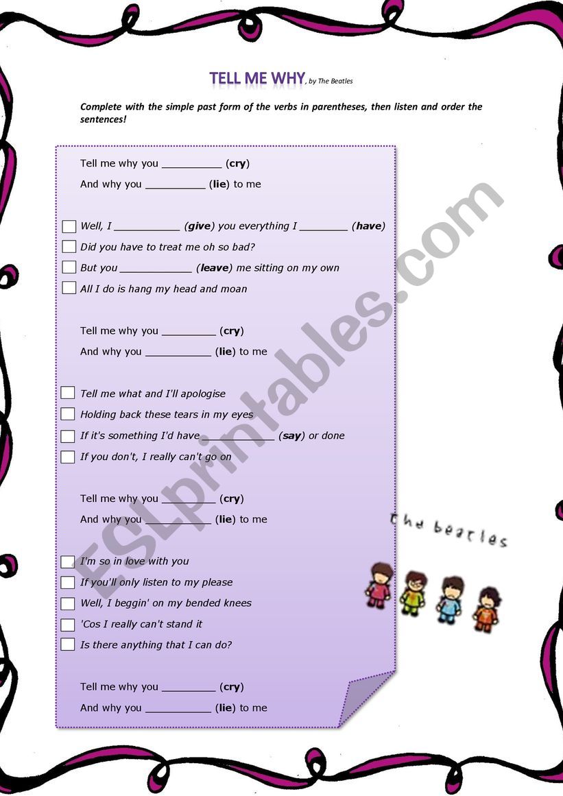 tell me why the beatles worksheet