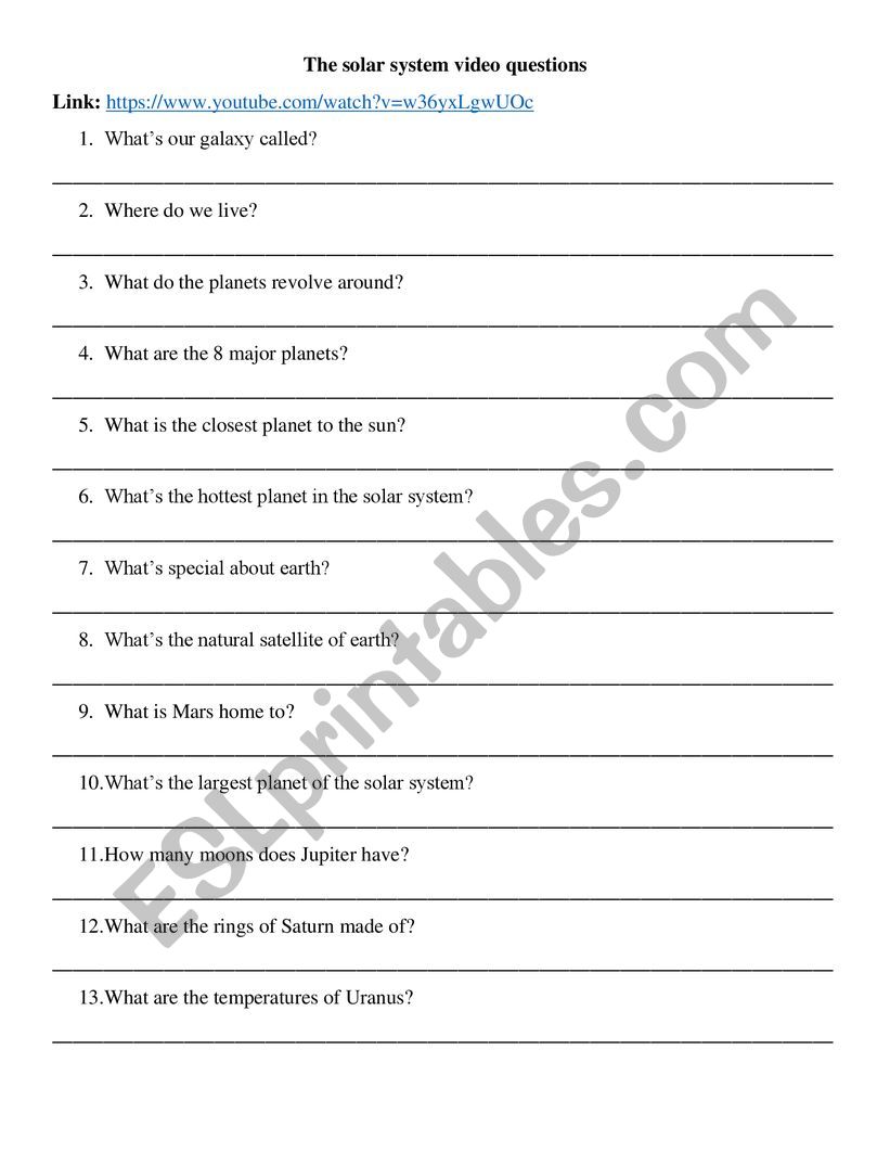 The solar system video questions
