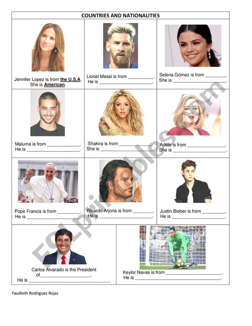 Countries and nationalities worksheet