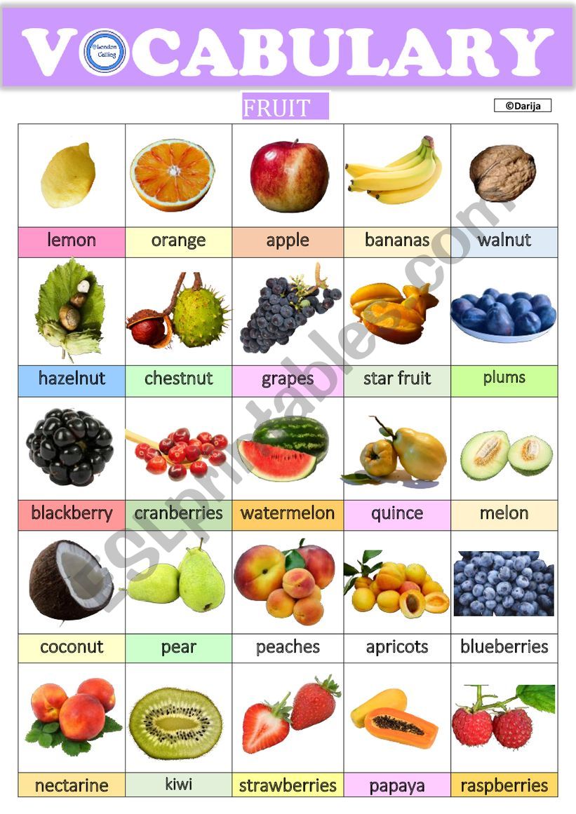 Fruit Vocabulary Poster worksheet