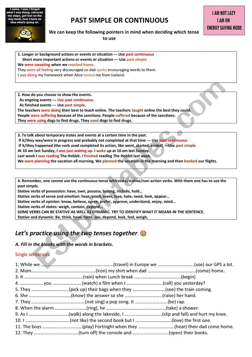 PAST SIMPLE OR CONTINUOUS worksheet