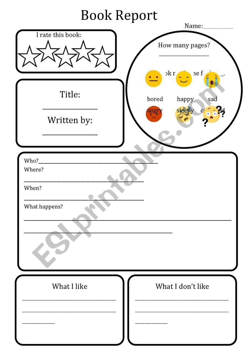 Book report worksheet
