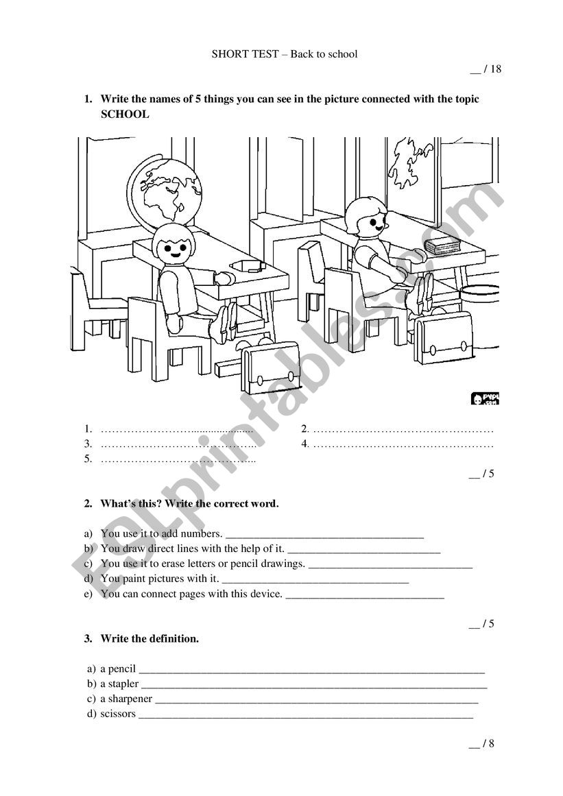 back to school test worksheet