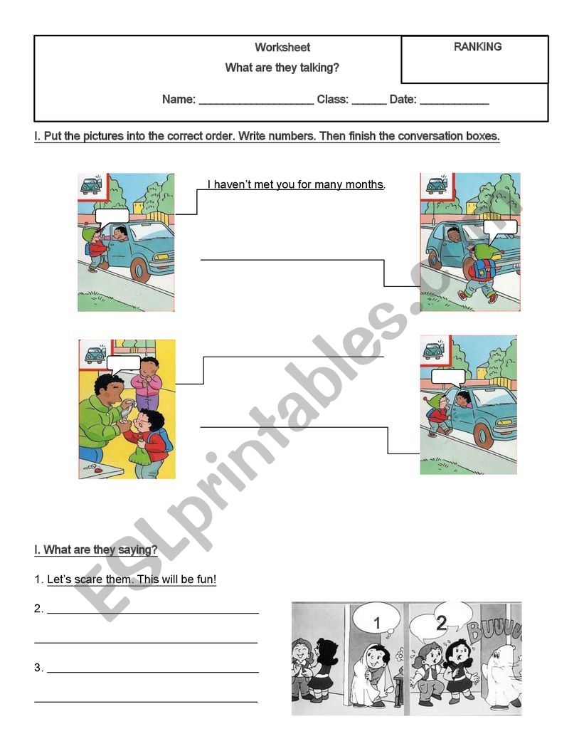 Reading worksheet - What are they saying?