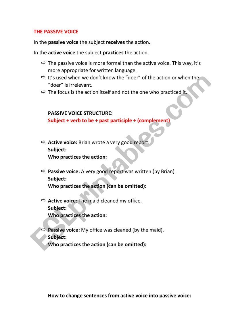 Passive voice  worksheet