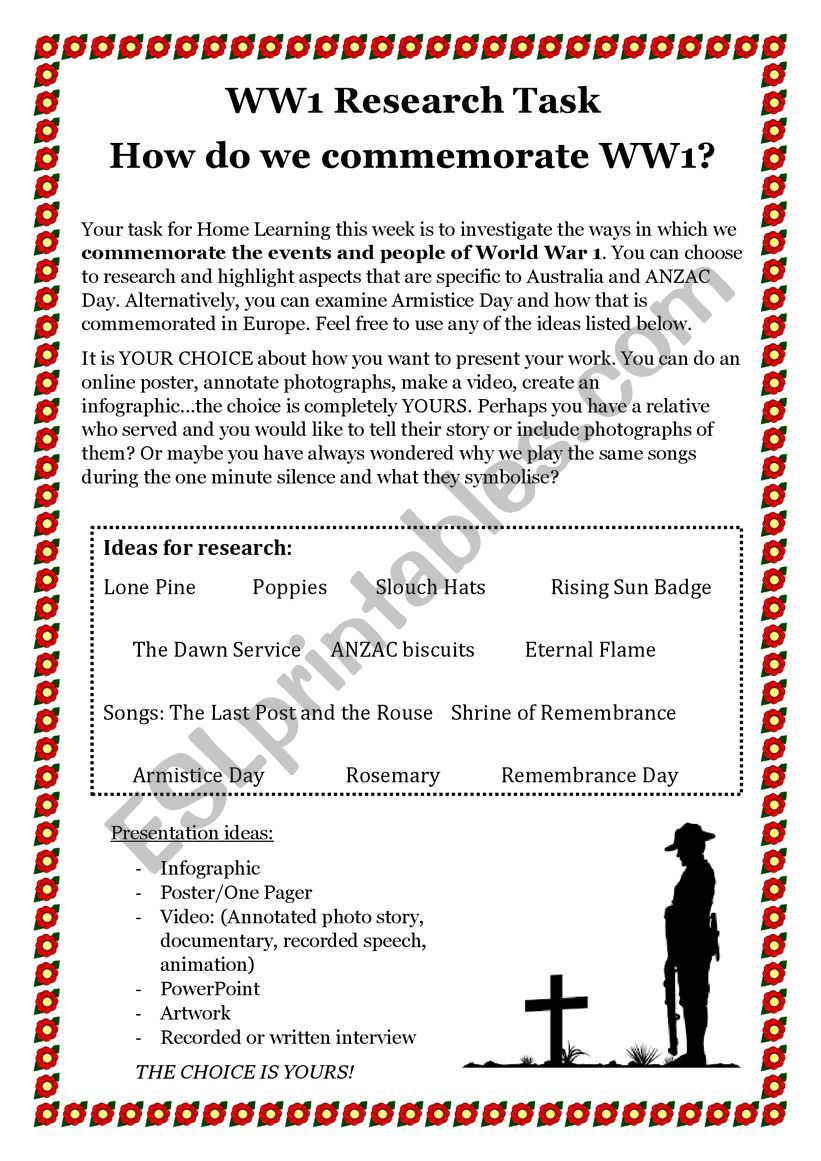 WW1 Commemoration worksheet