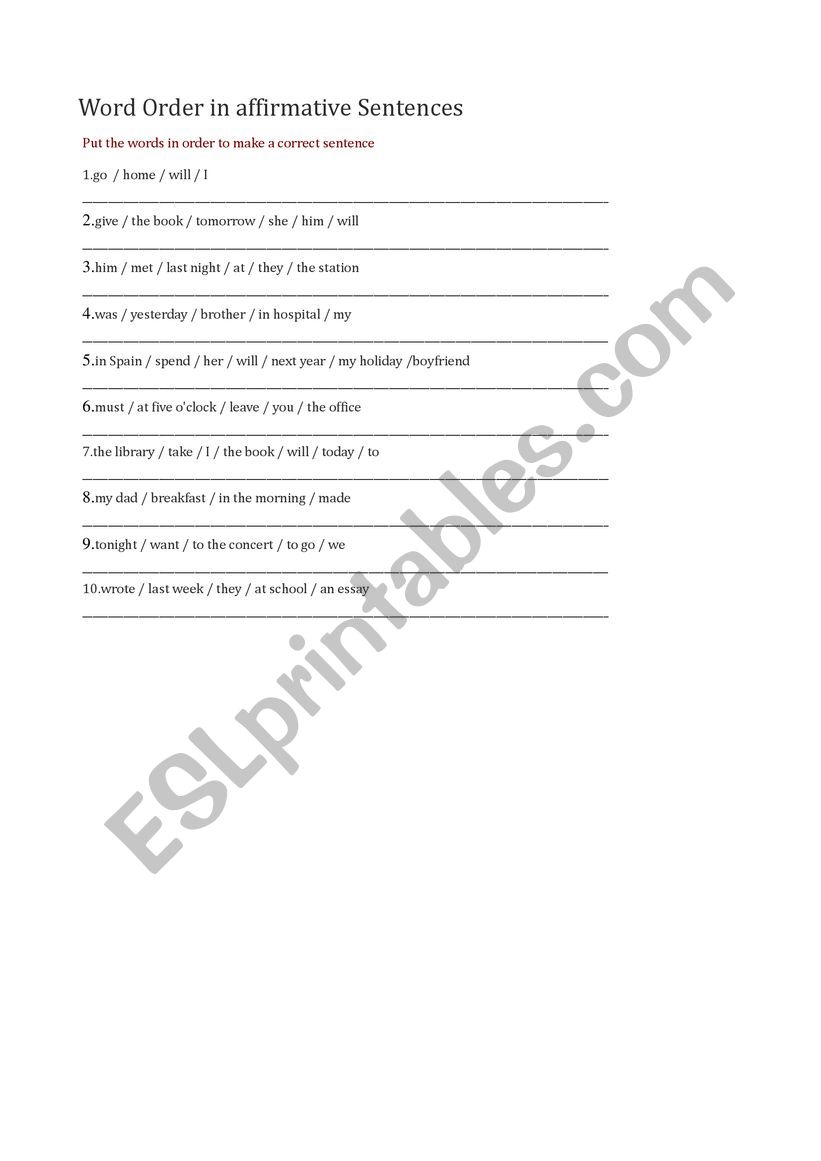 Sentence Order  worksheet