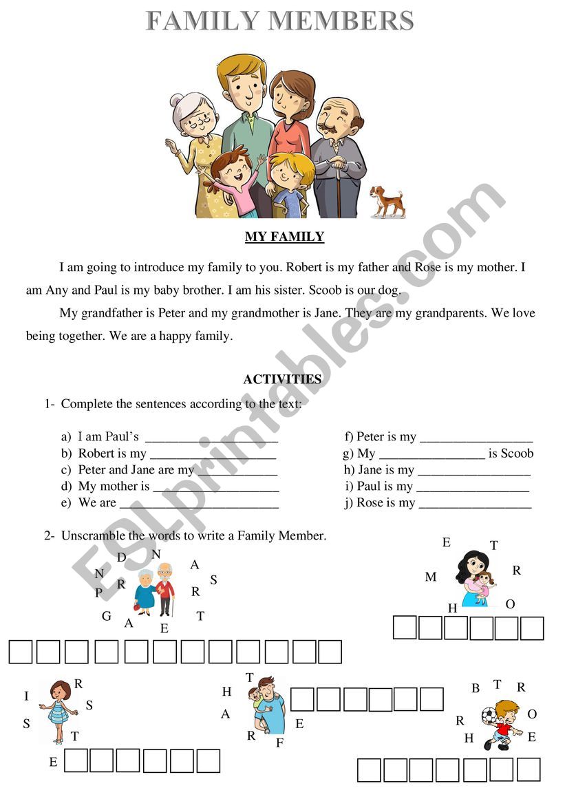 Family Members worksheet