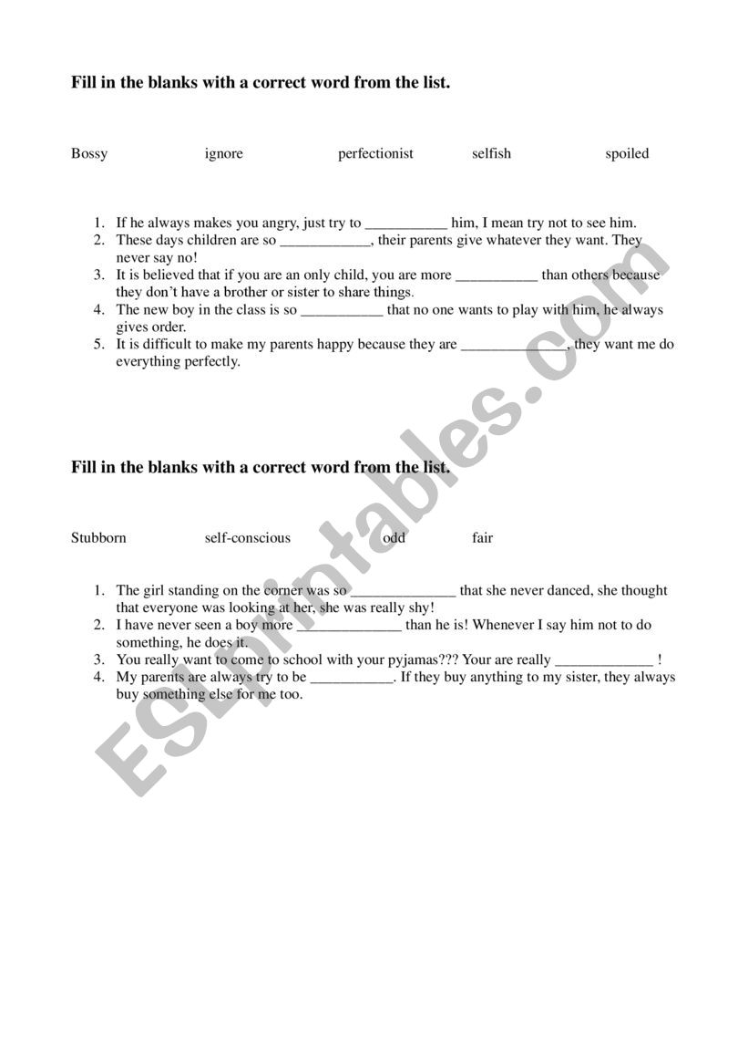 personality adjectives worksheet