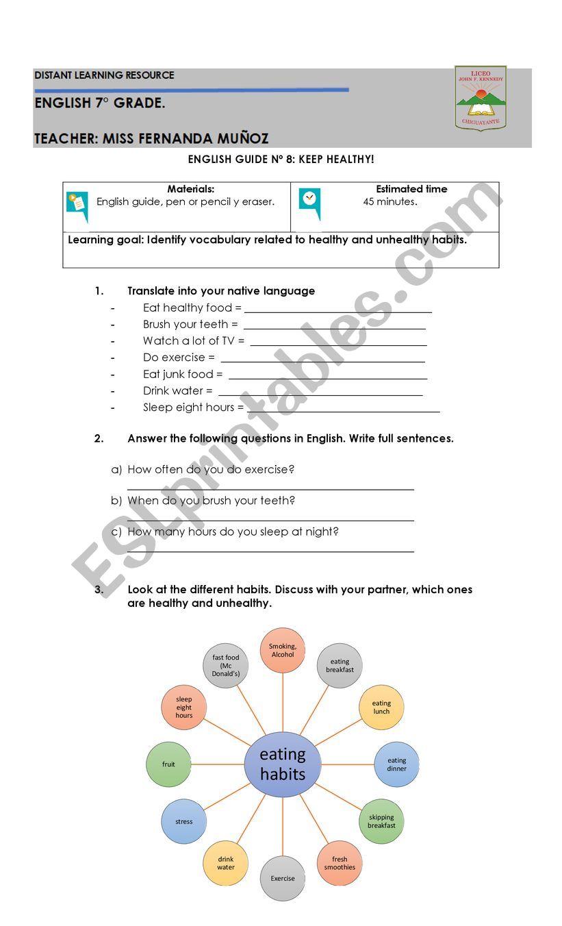 healthy and unhealthy habits worksheet