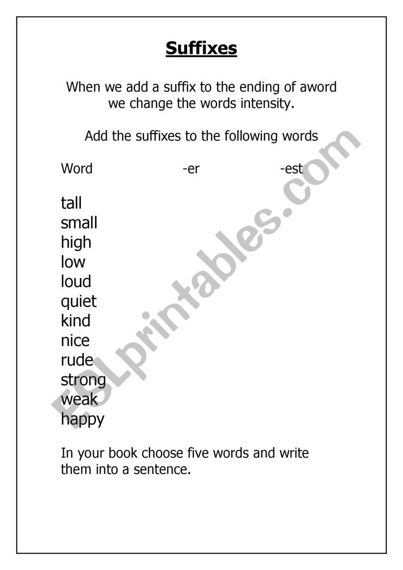 Suffixes worksheet