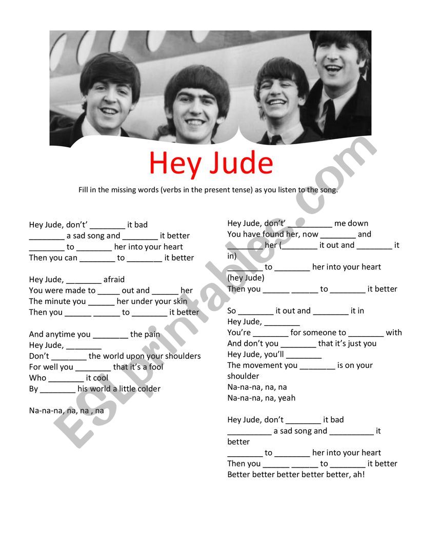 Hey Jude - The Beatles (simple present and present continuous listening exercise)