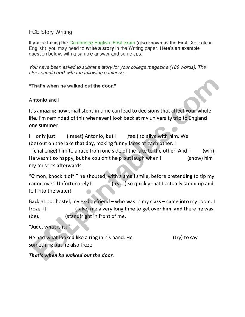 FCE Story Writing worksheet