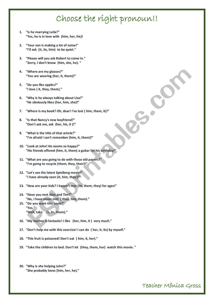 Object Pronouns worksheet