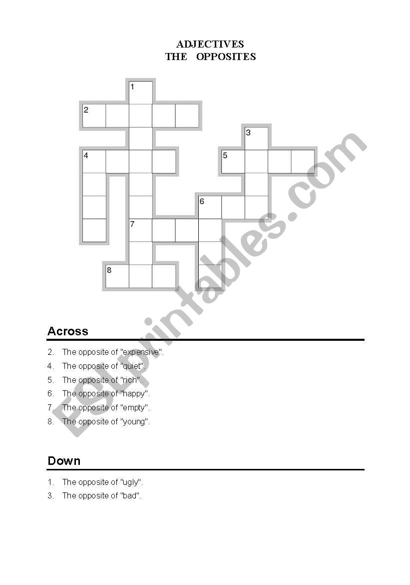 Adjectives - the opposites worksheet