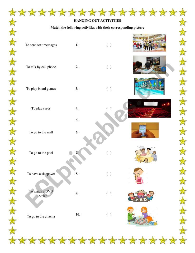 Free time activities worksheet