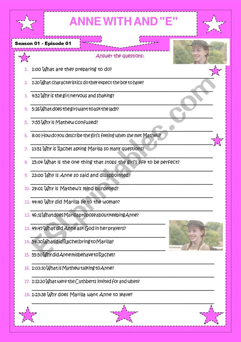 Anne with an “E” - ESL worksheet by tamarah