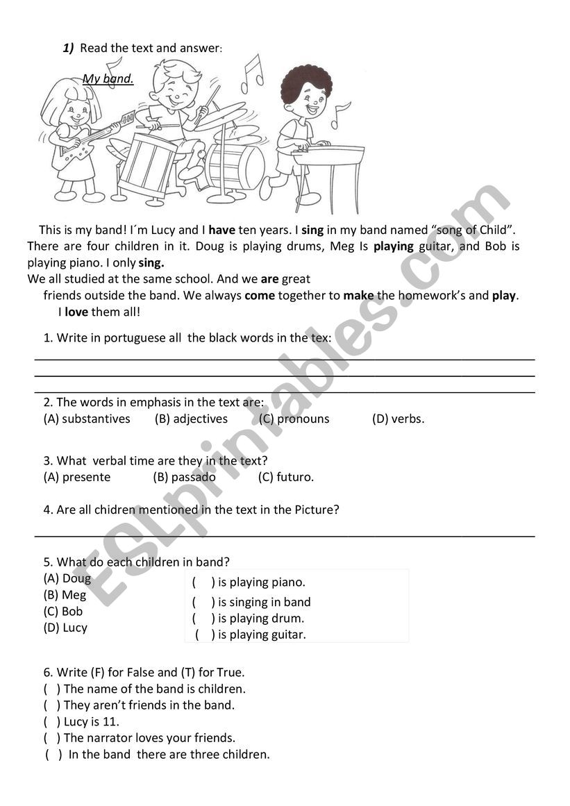 Text; My band worksheet