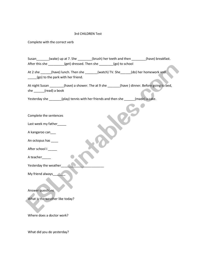Test simple present an simple past