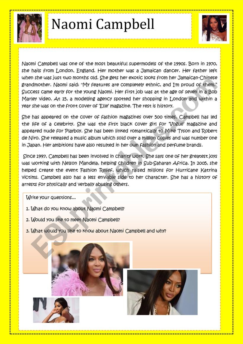 Naomi Campbell  worksheet