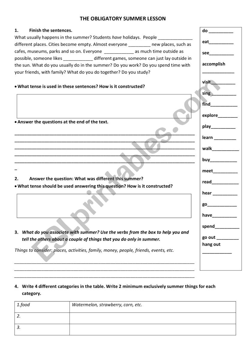 The obligatory summer lesson worksheet