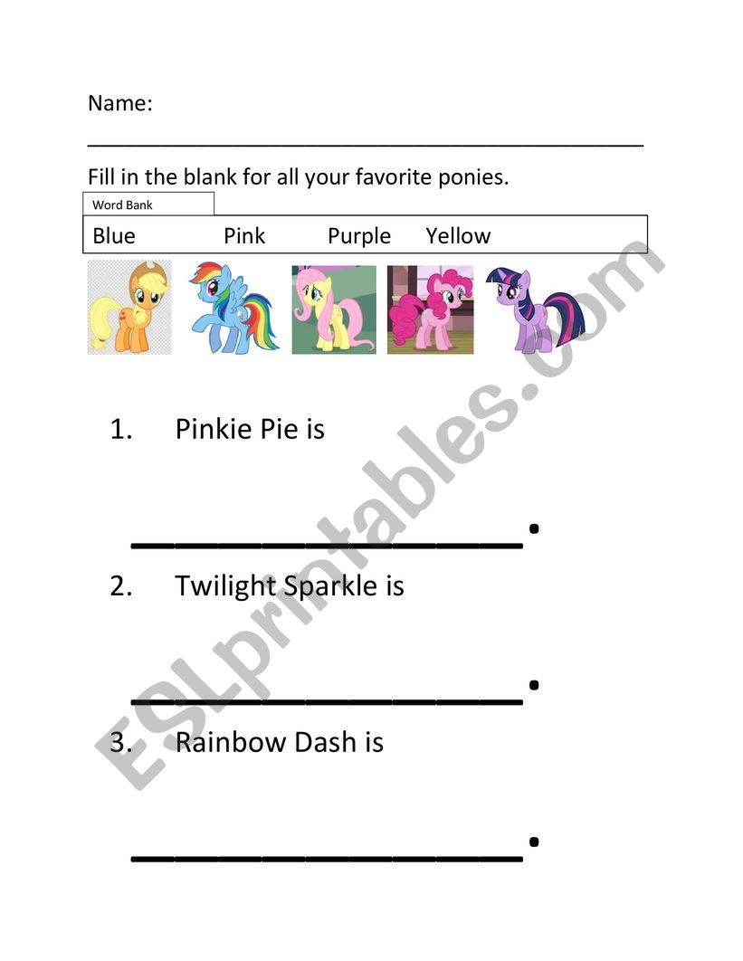 My Little Pony Colors worksheet