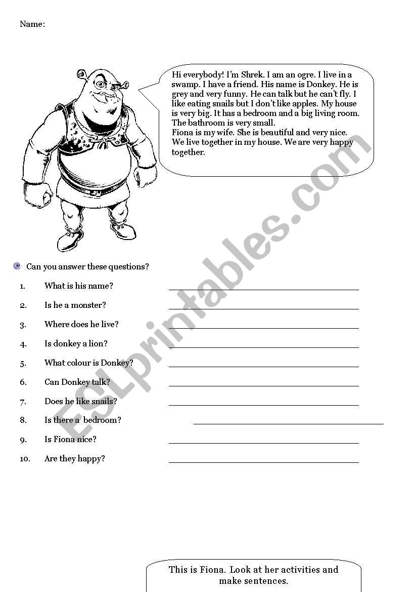 Shrek activities worksheet