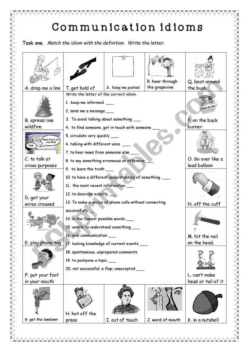 Communication Idioms worksheet