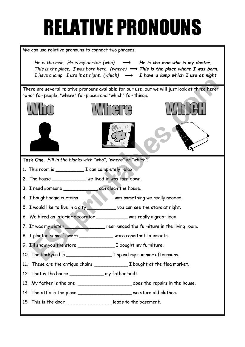 Relative Pronouns - Who, Which, Where