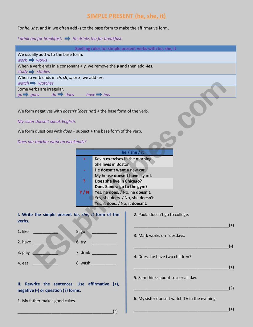Simple Present (he, she, it) worksheet