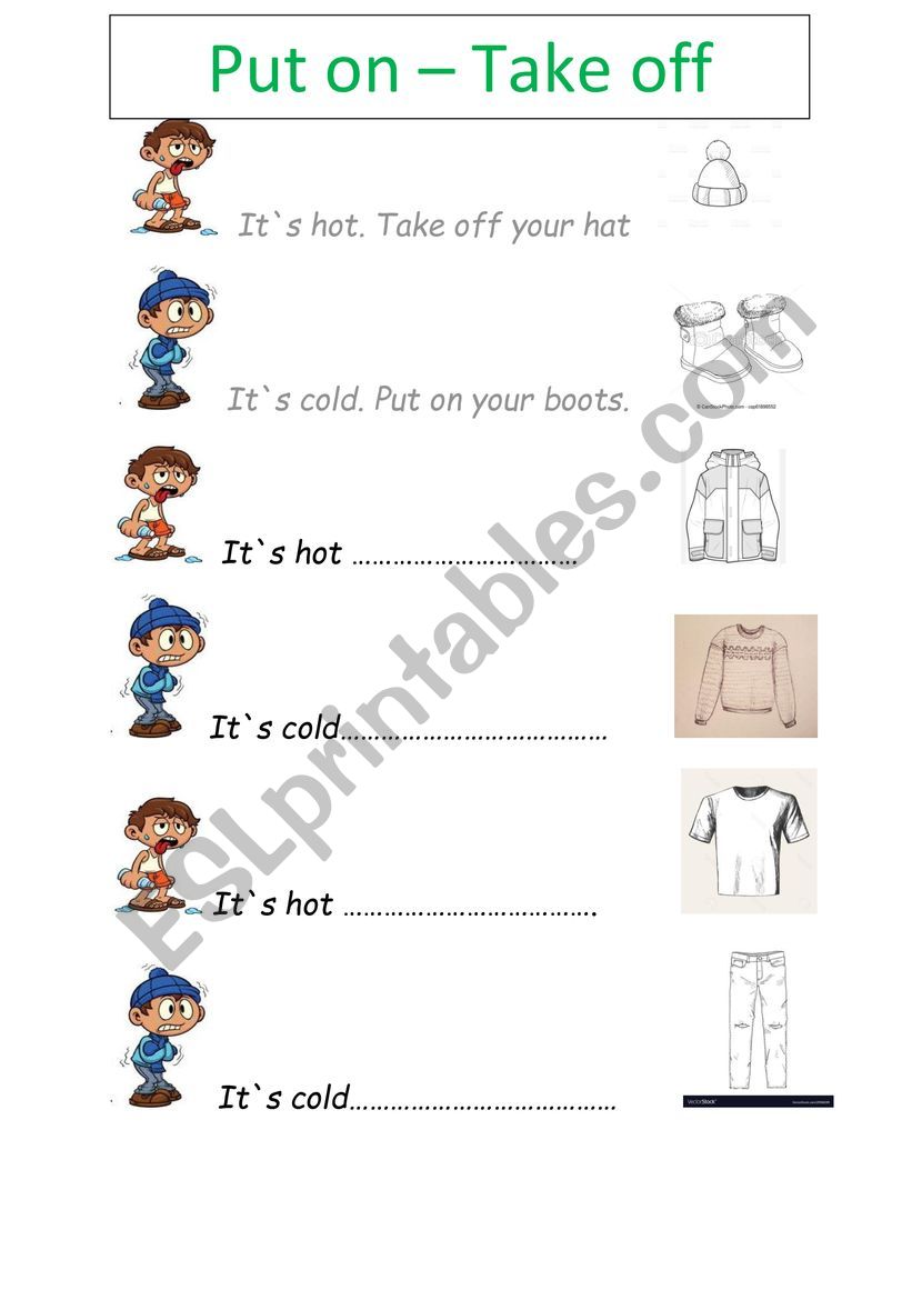 Put on - Take off worksheet