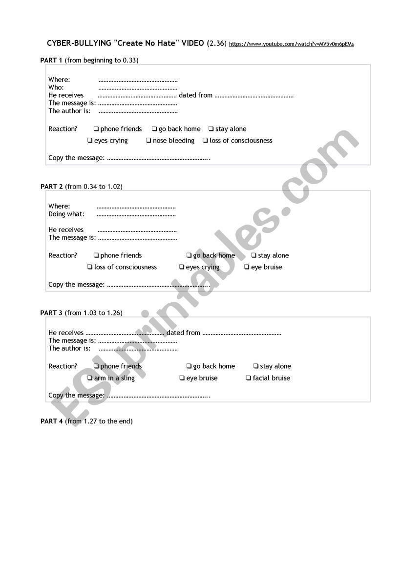 Bullying / video worksheet worksheet