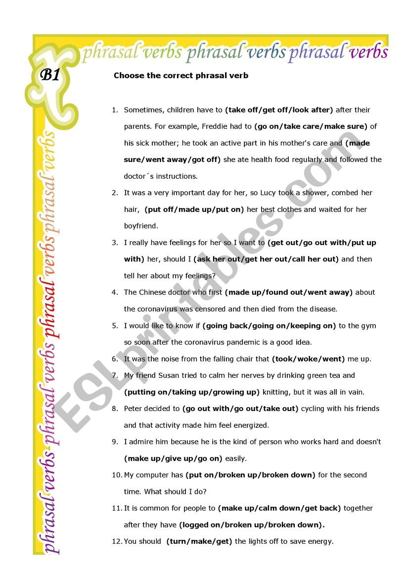 Phrasal Verb Review worksheet