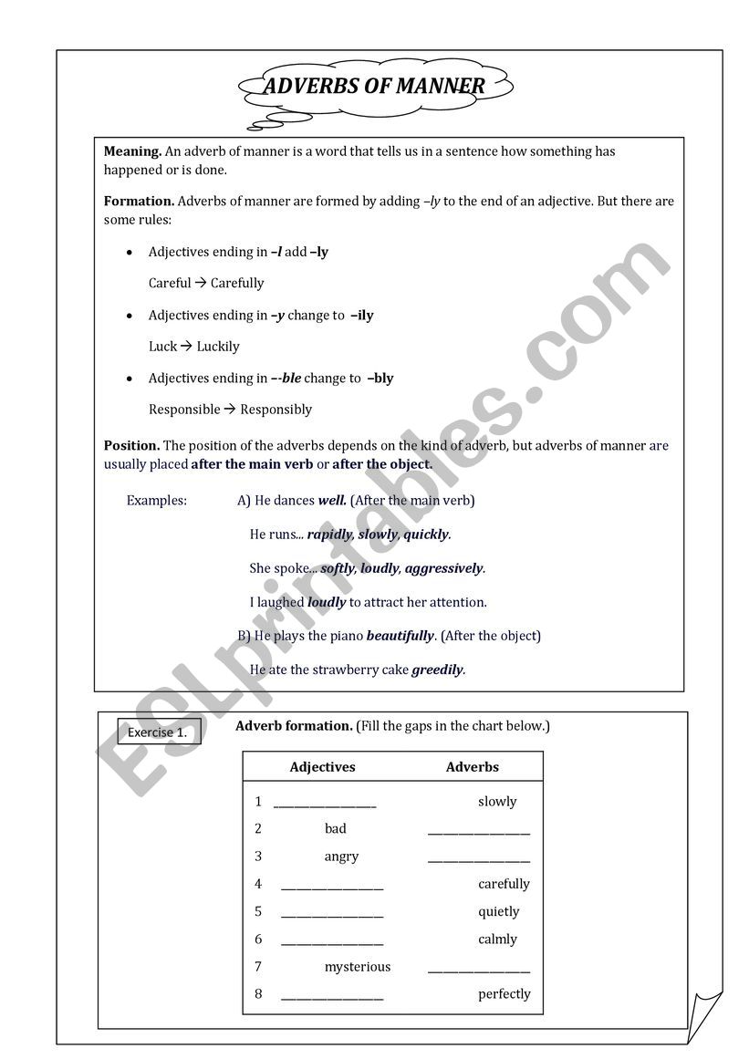 Adverbs of manner worksheet