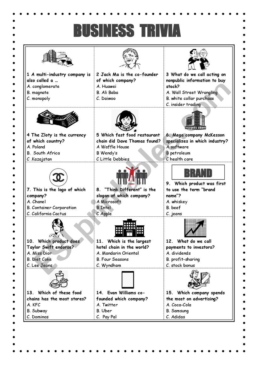 Business Trivia worksheet