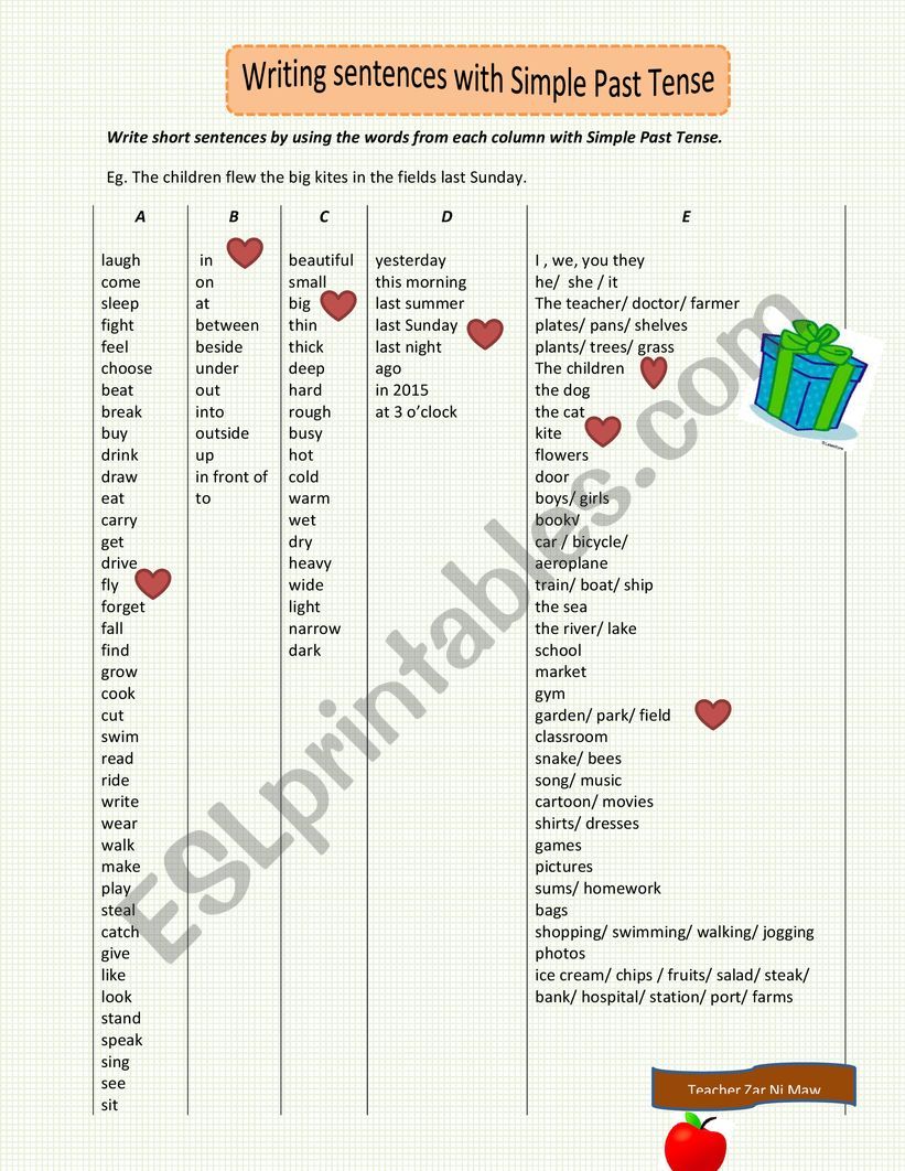 Writing sentences with Simple Past Tense.