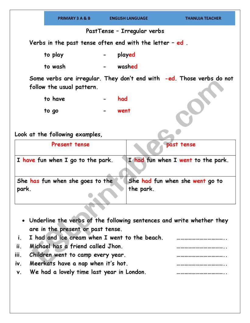 past tense worksheet