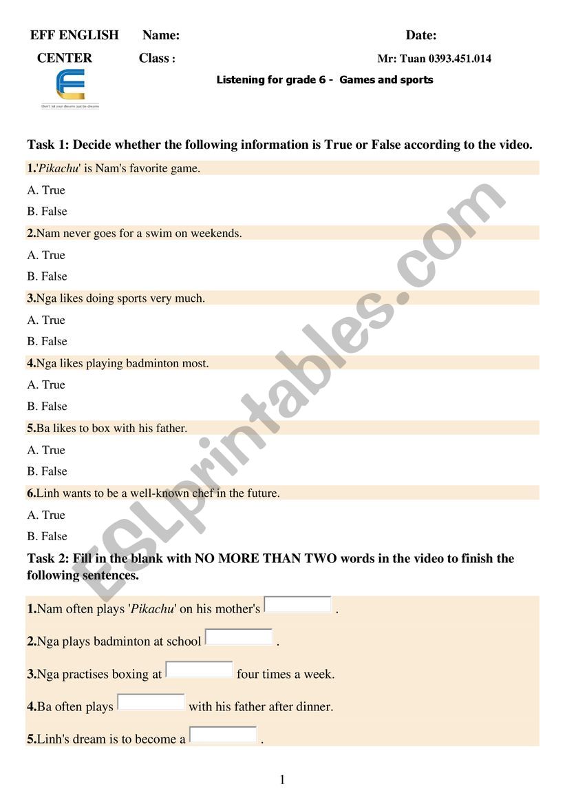 English listening for grade 6 oversea