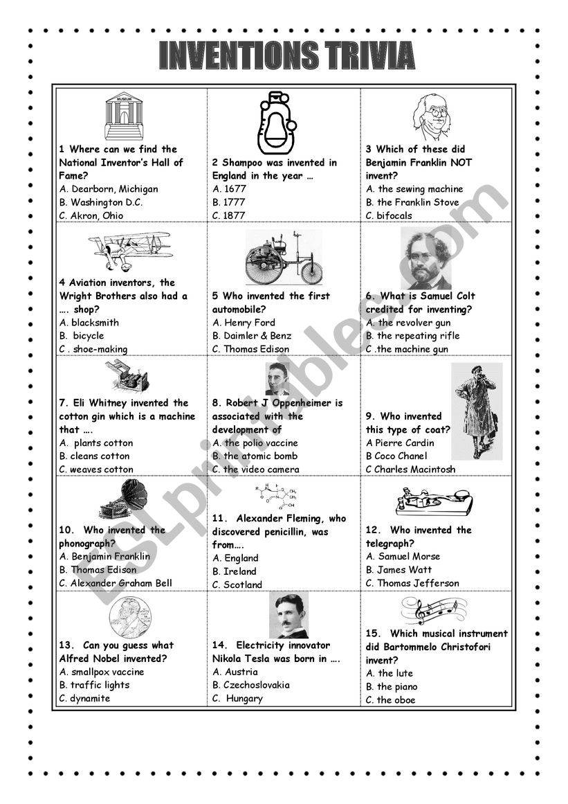 Top 10 Inventions that Changed the World - ESL worksheet by dany.faryas86