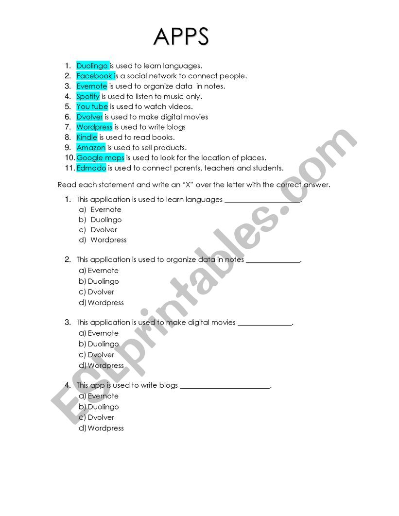 APPS worksheet