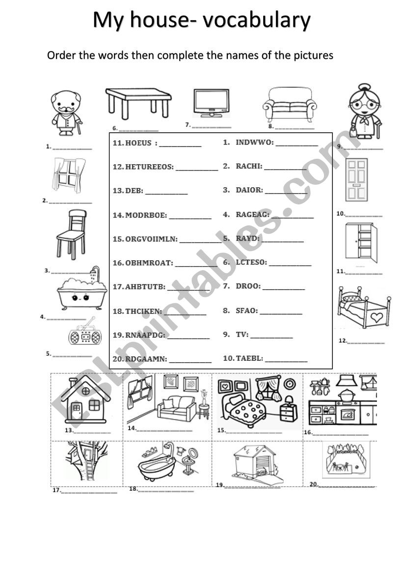 house vocabulary worksheet