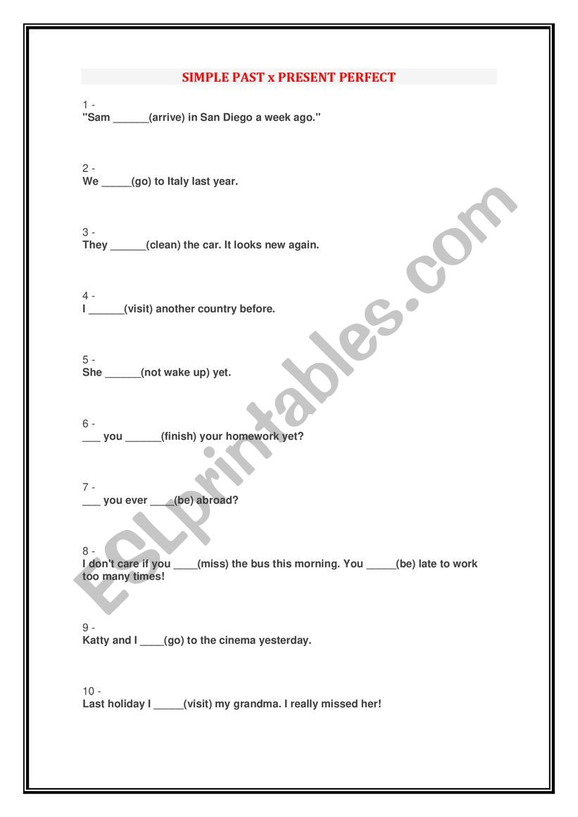 Simple past x Present Perfect worksheet