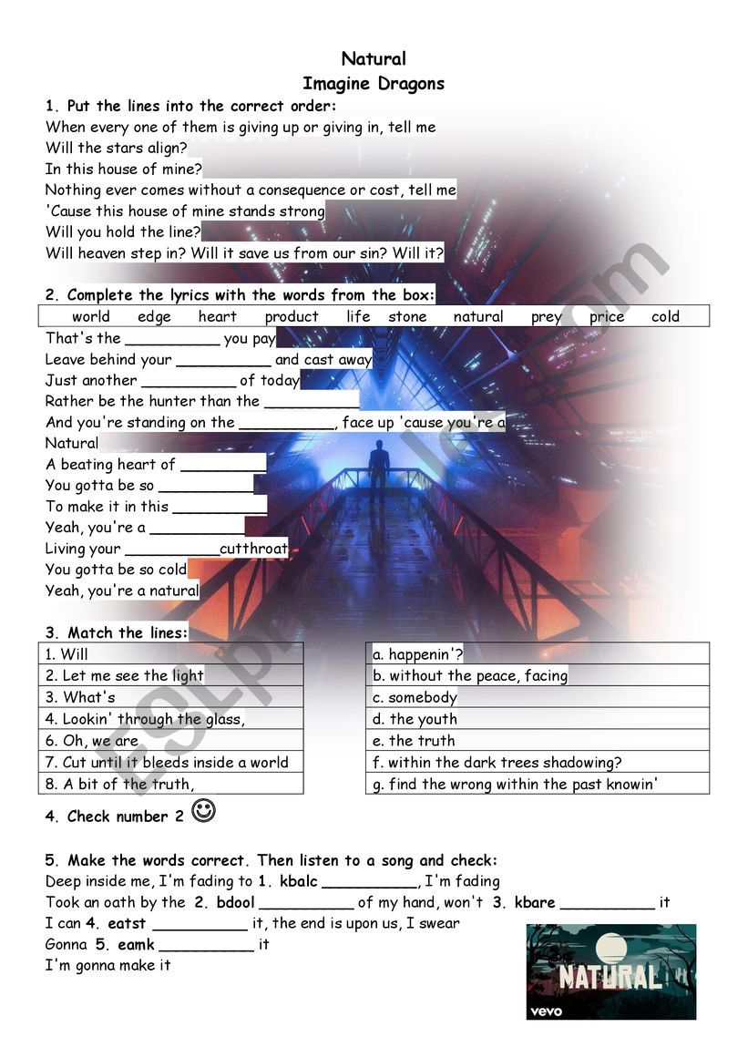 Imagine Dragons - Natural song worksheet 