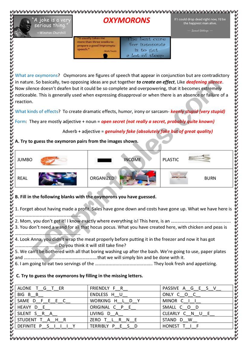 OXYMORON worksheet